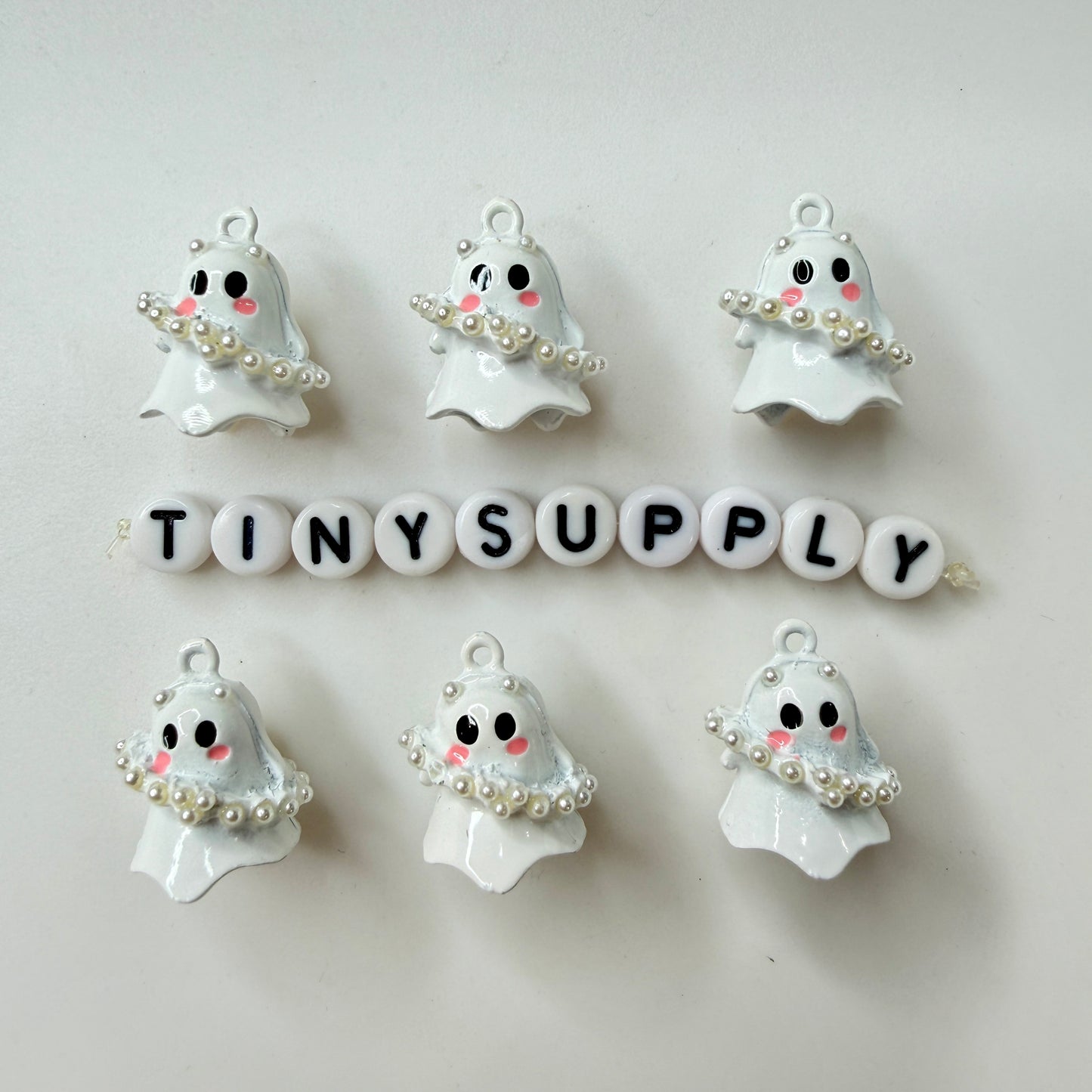 Boo-gie Faux Pearl Ghost Theme Enamel Coated Metal Charms