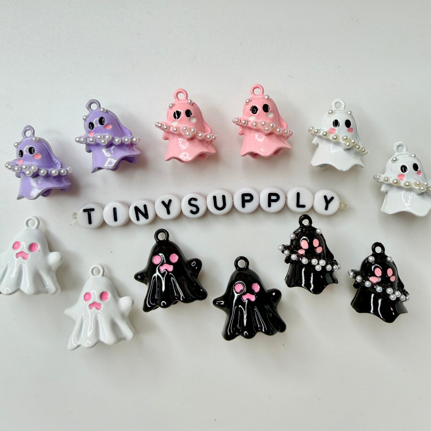 Boo-gie Faux Pearl Ghost Theme Enamel Coated Metal Charms