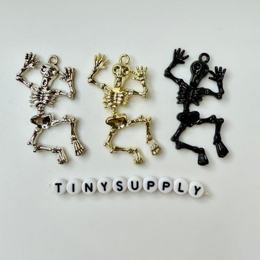Dancing Skeleton Enamel Charm, Halloween Themed Charms (53mm x 36mm)