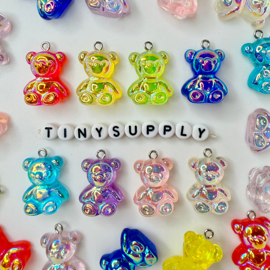 Electroplate Transparent Bear Resin Charms with eyepins (25mm x 18mm; 2mm hole)