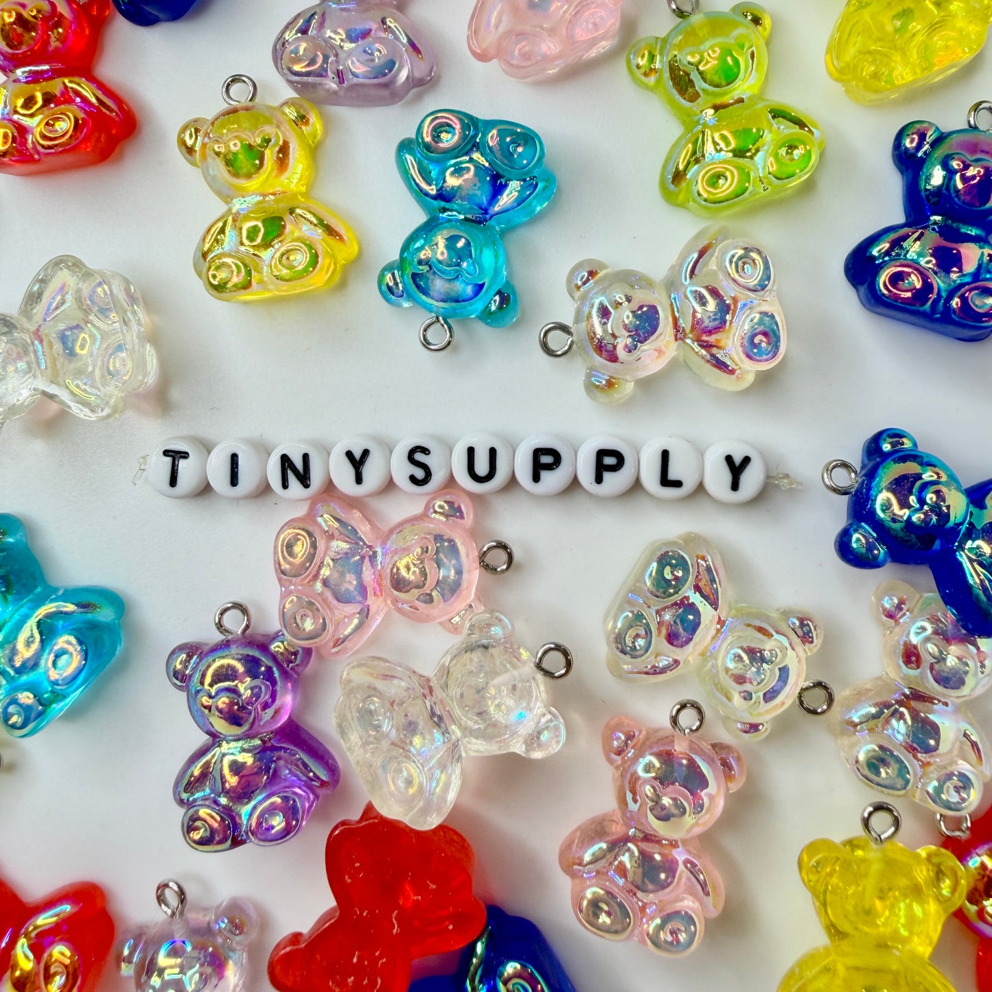 Electroplate Transparent Bear Resin Charms with eyepins (25mm x 18mm; 2mm hole)