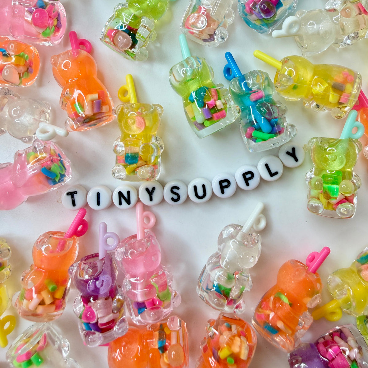 Resin Confetti Tea Bear Shaped Plastic Bottle Charm with Eye Pin (23mm x 12mm)