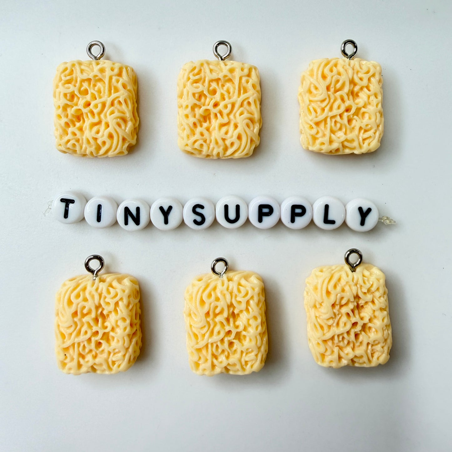 Instant Ramen Noodle Charm with Eye Pin Round or Square