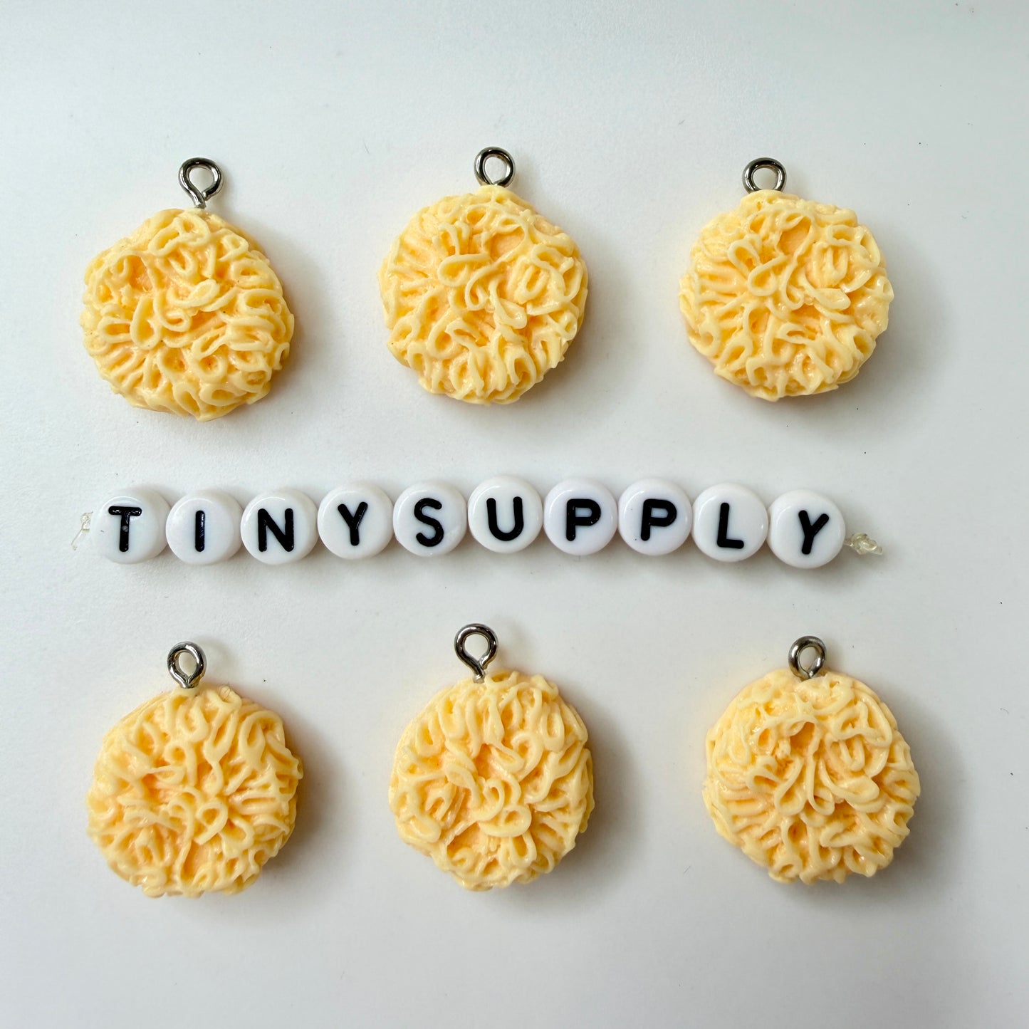 Instant Ramen Noodle Charm with Eye Pin Round or Square