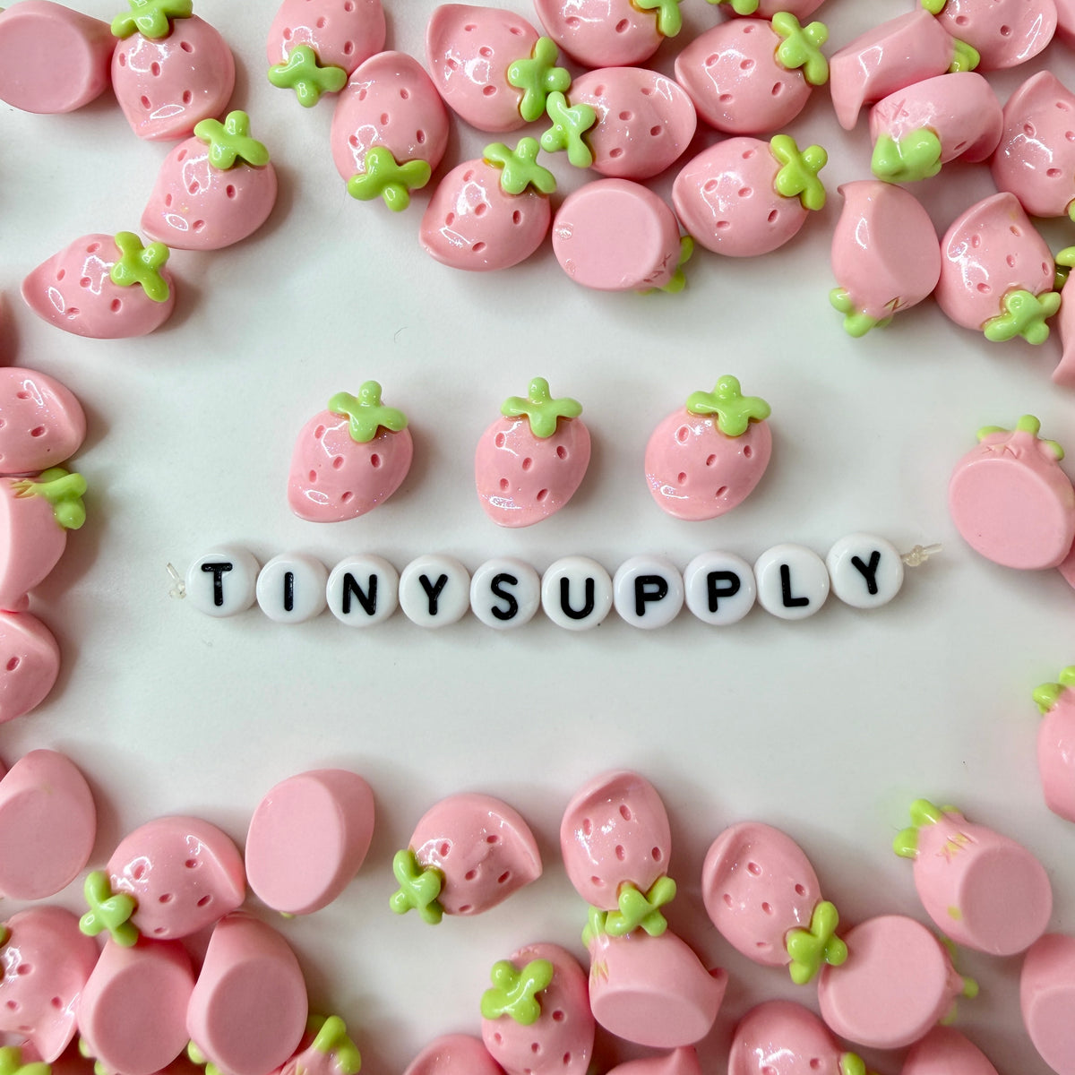 14mm x 11mm Light/Dark Pink Strawberry, Fruit Themed Mini Flatback Cabochons