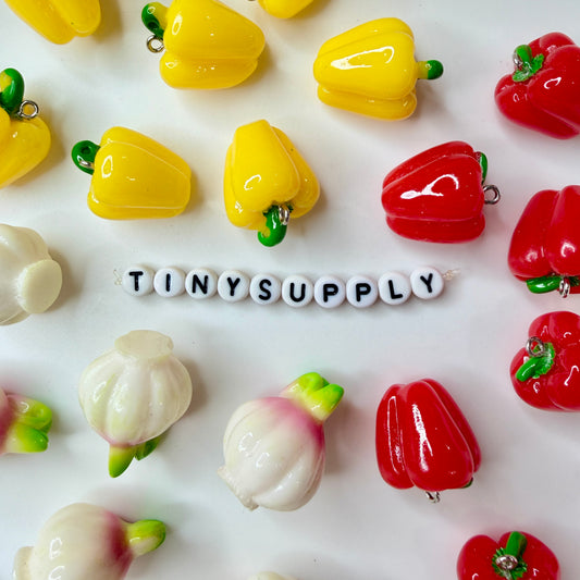 Resin Vegetable Charms  (Red Pepper, Yellow Pepper, Garlic) Food Themed Charms