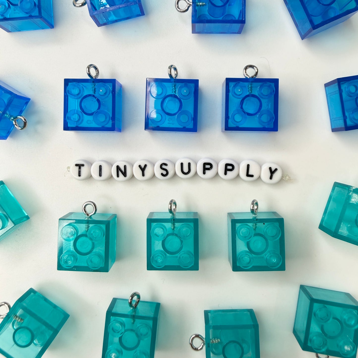 21MM Transparent Clear Blue Square Building Block Charm Pendant
