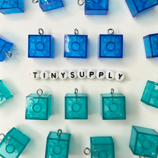21MM Transparent Clear Blue Square Building Block Charm Pendant