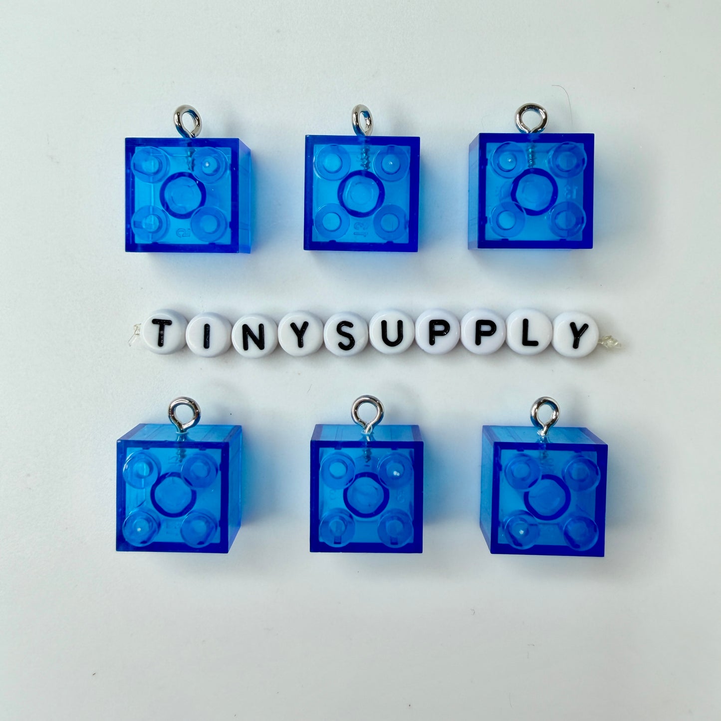 21MM Transparent Clear Blue Square Building Block Charm Pendant