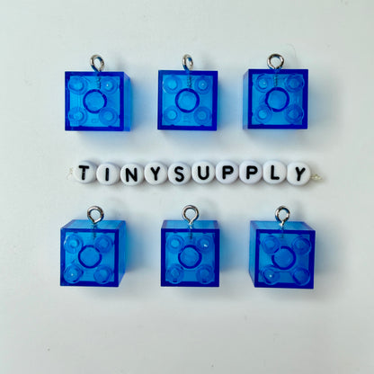 21MM Transparent Clear Blue Square Building Block Charm Pendant