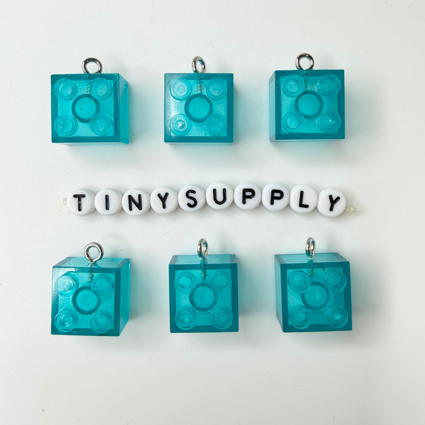 21MM Transparent Clear Blue Square Building Block Charm Pendant