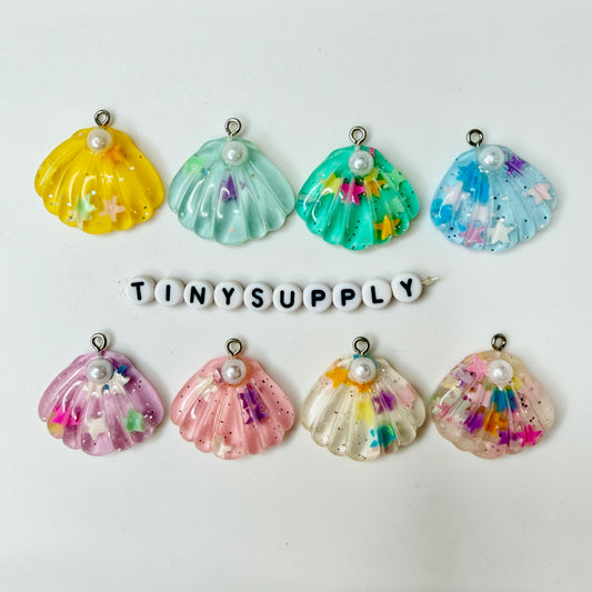 20MM Resin Seashells with Stars and Pearl, Ocean Themed Charms