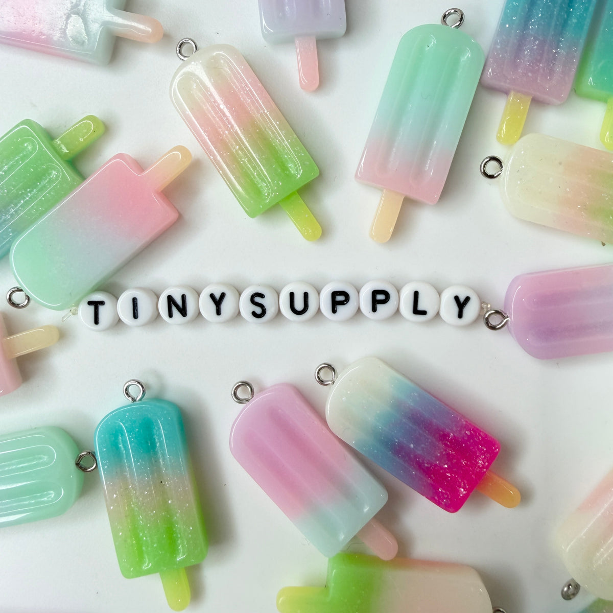 Resin Pastel Ice Popsicle Charms, Mixed Colors, Jewelry Making Supplies (36mm)