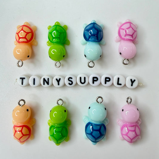 Green, Orange, Purple and Blue Turtle Acrylic Charms (1.4CM x 2.8CM)