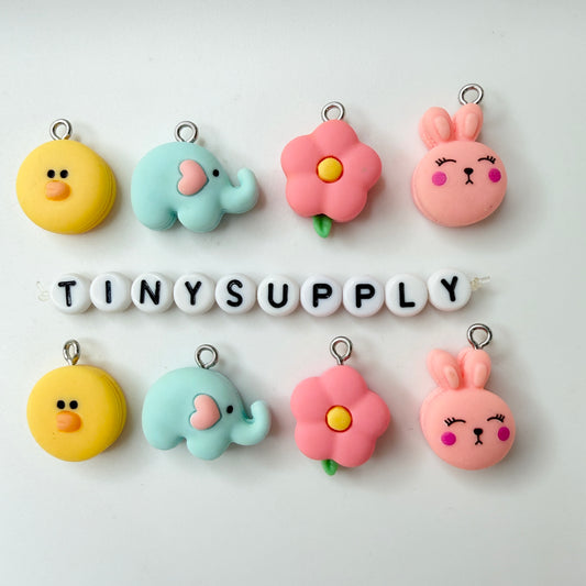 Bunny, Elephant, Flower, Frog, and Duck Charms