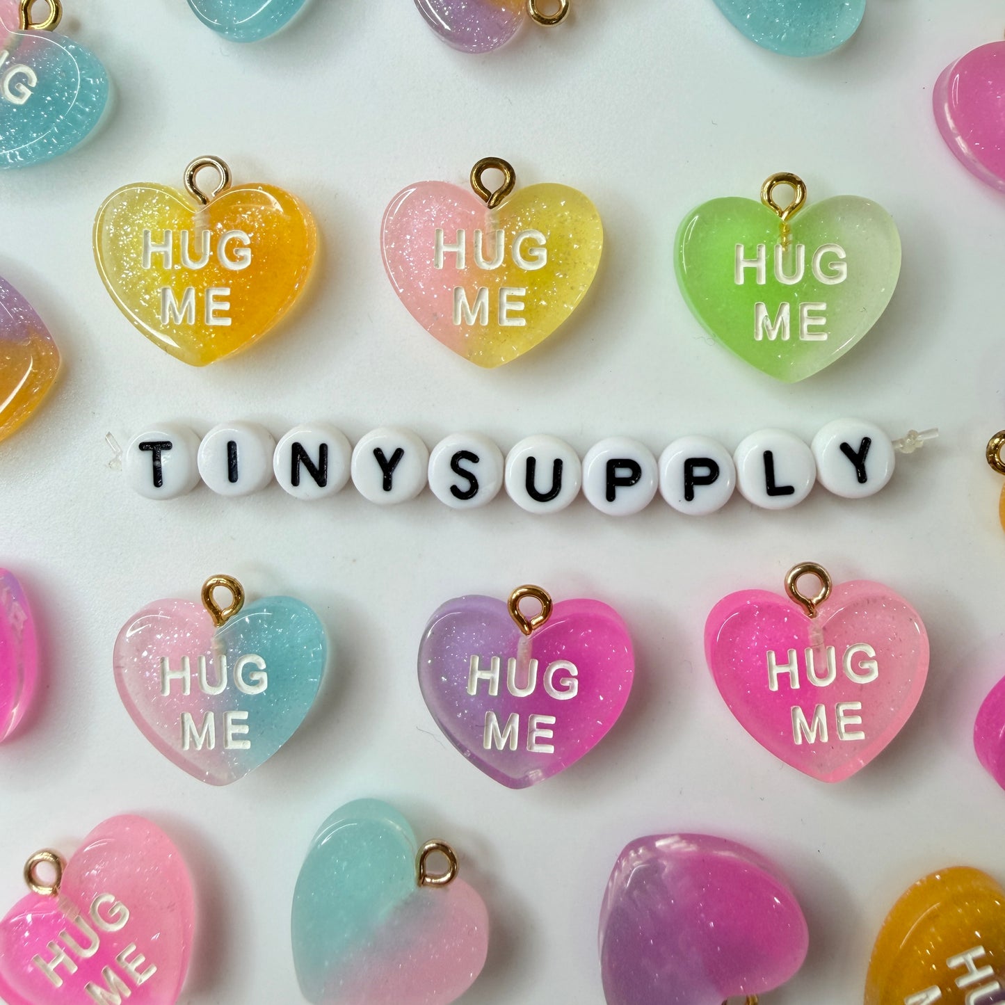 Hug Me Bright Colorful Valentine's Day Heart Charm with Eye Pin (18mm x 11mm)