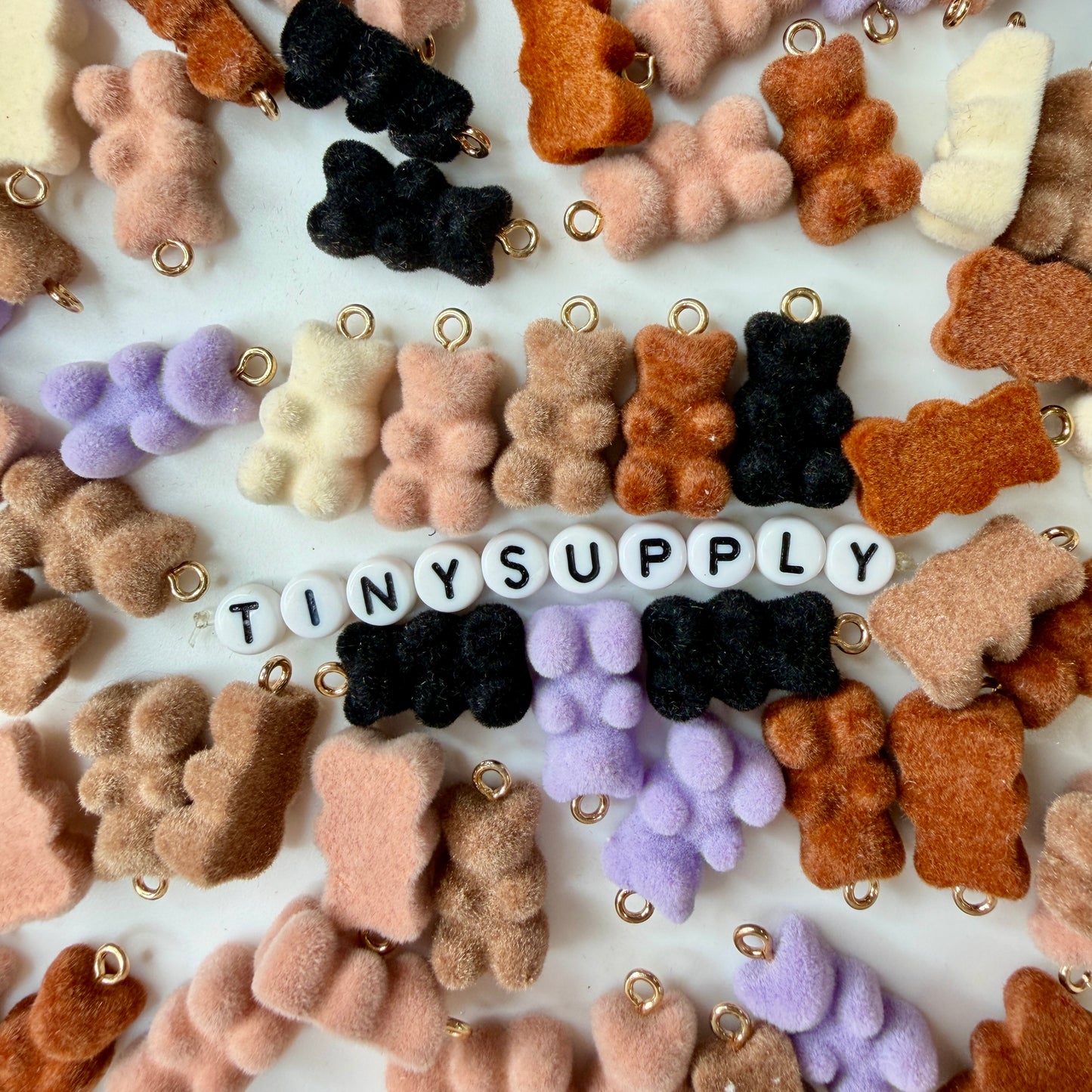 Neutral Colored Velvet Gummy Bear Charms with Eye Pins (12mm x 18mm)