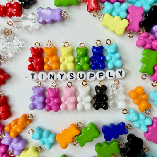 Rainbow Themed Colored Gummy Bear Charms with Gold Eyepins (10mm x 16mm)