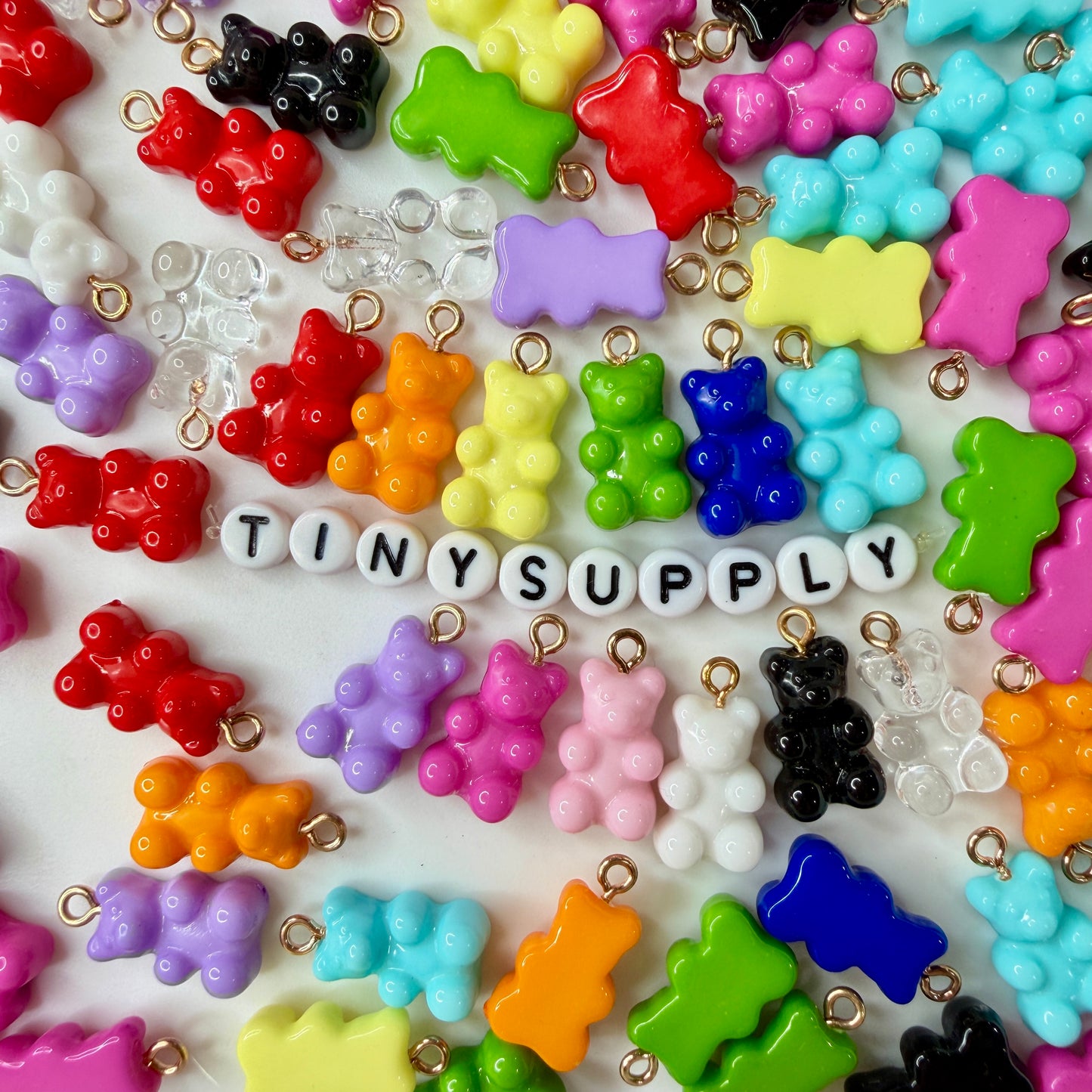 Rainbow Themed Colored Gummy Bear Charms with Gold Eyepins (10mm x 16mm)