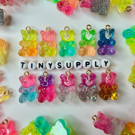 Glitter Gummy Bear Charm with GOLD Eye Pin (20mm x 13mm)