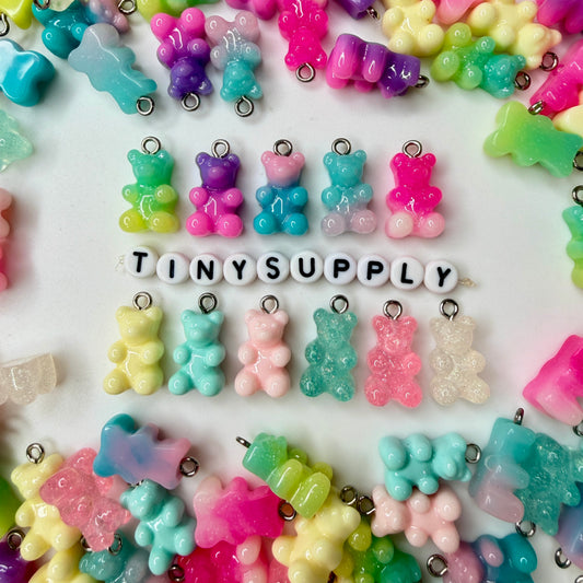 Cute Solid Colored Pastel Gummy Bear Charms with eyepins (10mm x 16mm)