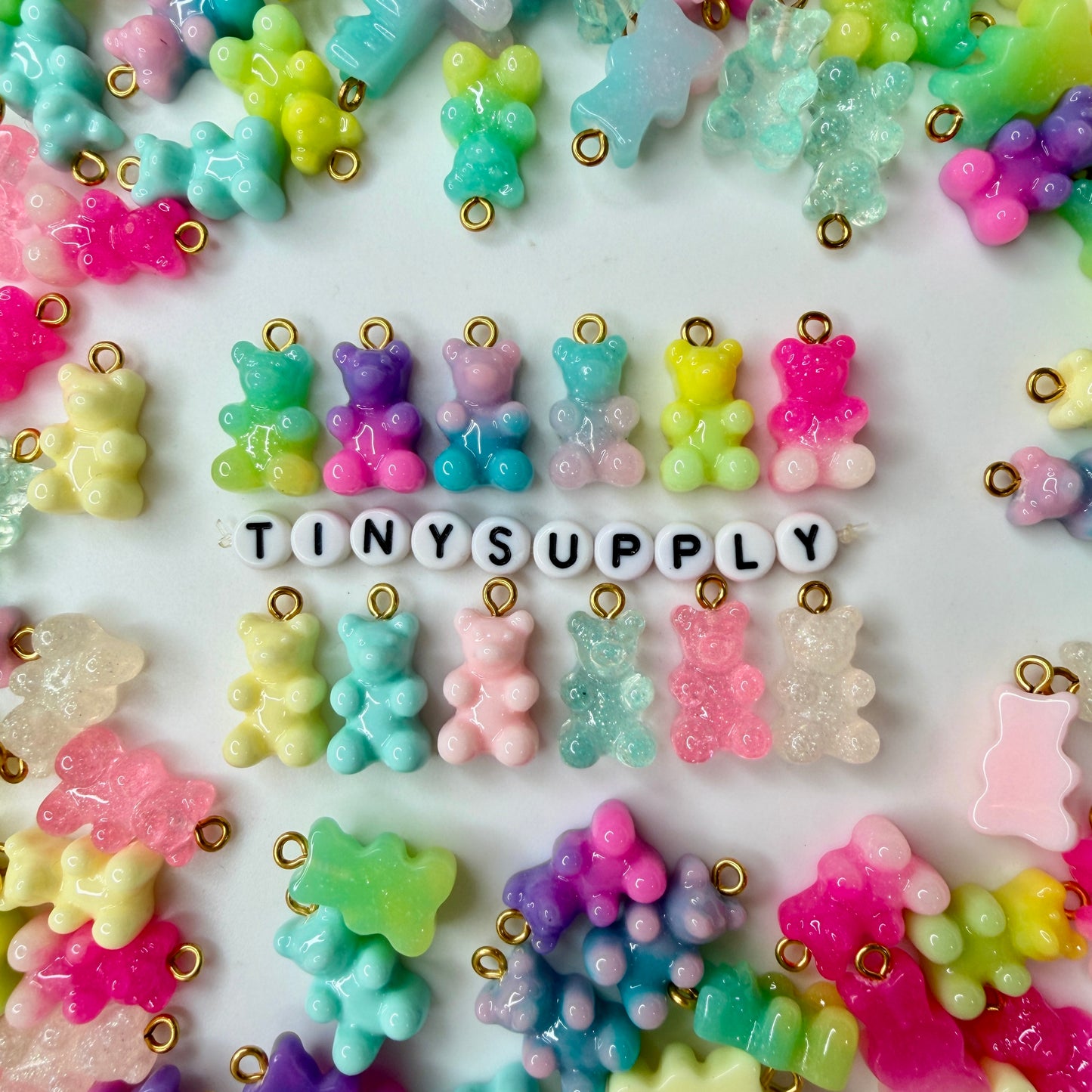 Solid Colored Pastel Gummy Bear Charms with eyepins (10mm x 16mm)