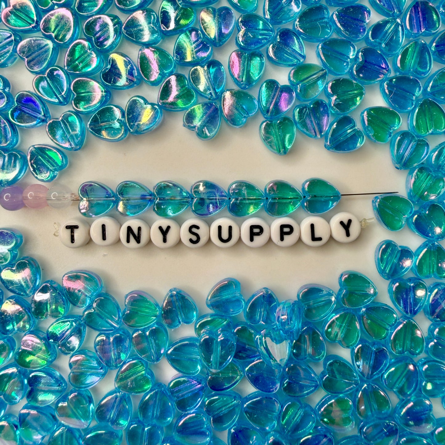 8MM AB Sky Blue Transparent Acrylic Heart Spacer Beads with Vertical Hole