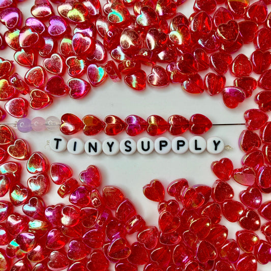 8MM AB Red Transparent Acrylic Heart Spacer Beads with Vertical Hole