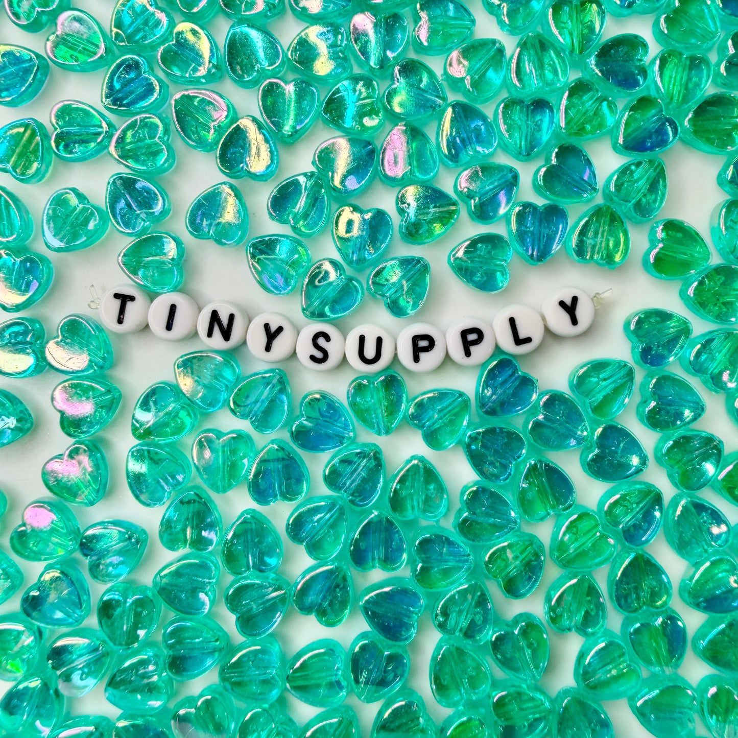 8MM AB Turquoise Transparent Acrylic Heart Spacer Beads with Vertical Hole