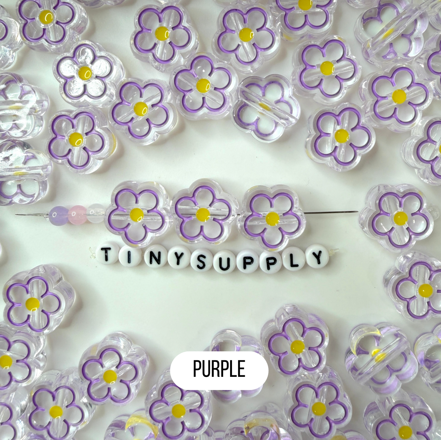 Chunky Flower Outline Enamel Acrylic Bead (19x19mm)