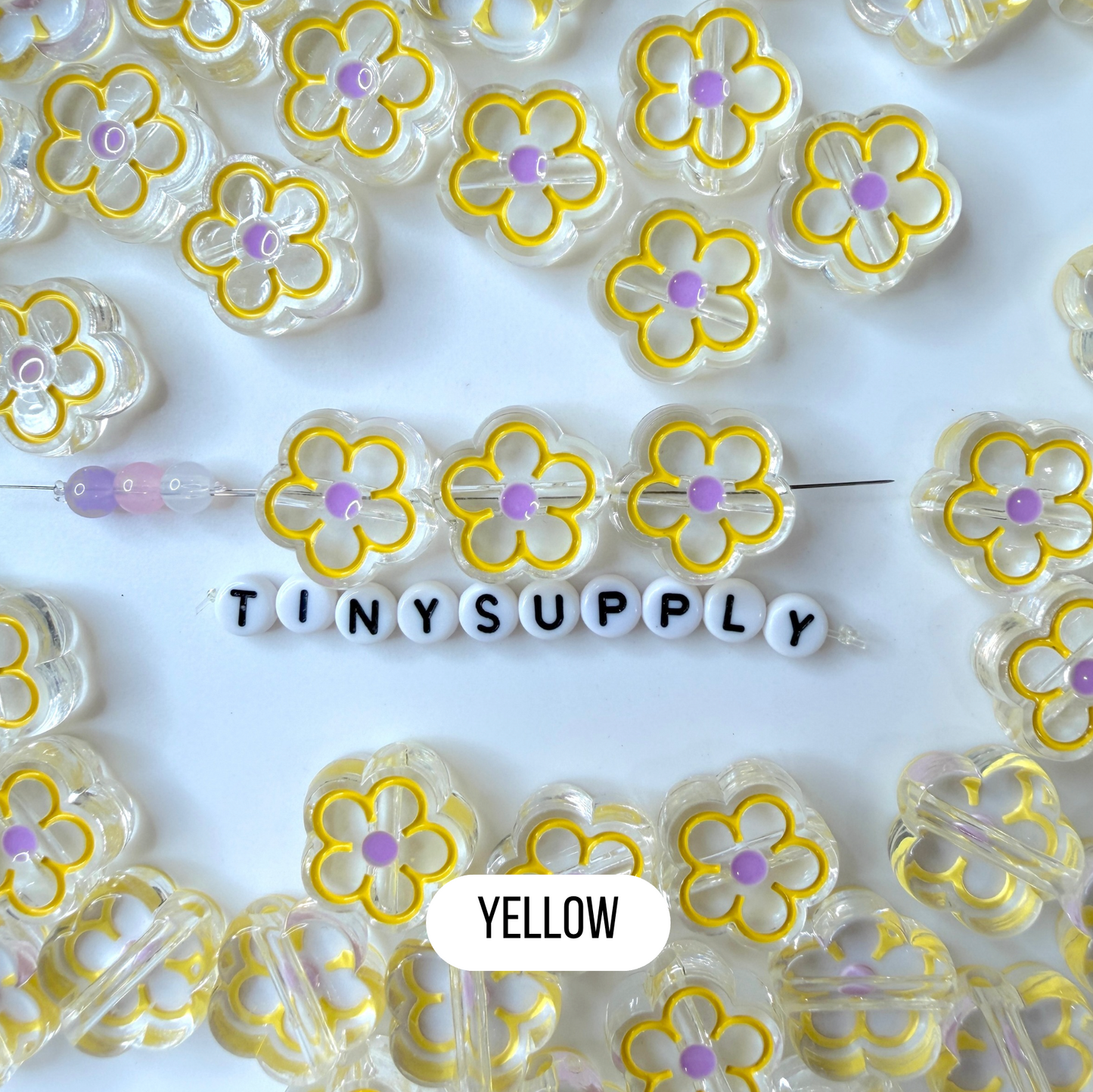 Chunky Flower Outline Enamel Acrylic Bead (19x19mm)