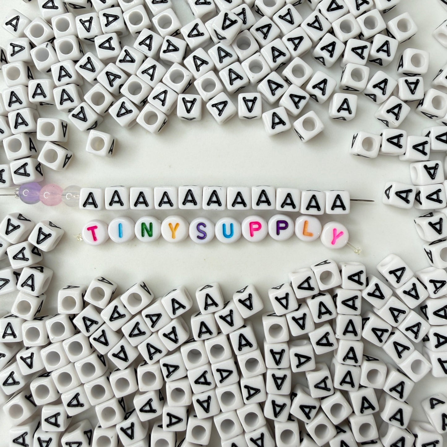 White CUBE Black Letter A-Z Alphabet Individual Beads (6MM)
