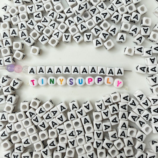 White CUBE Black Letter A-Z Alphabet Individual Beads (6MM)