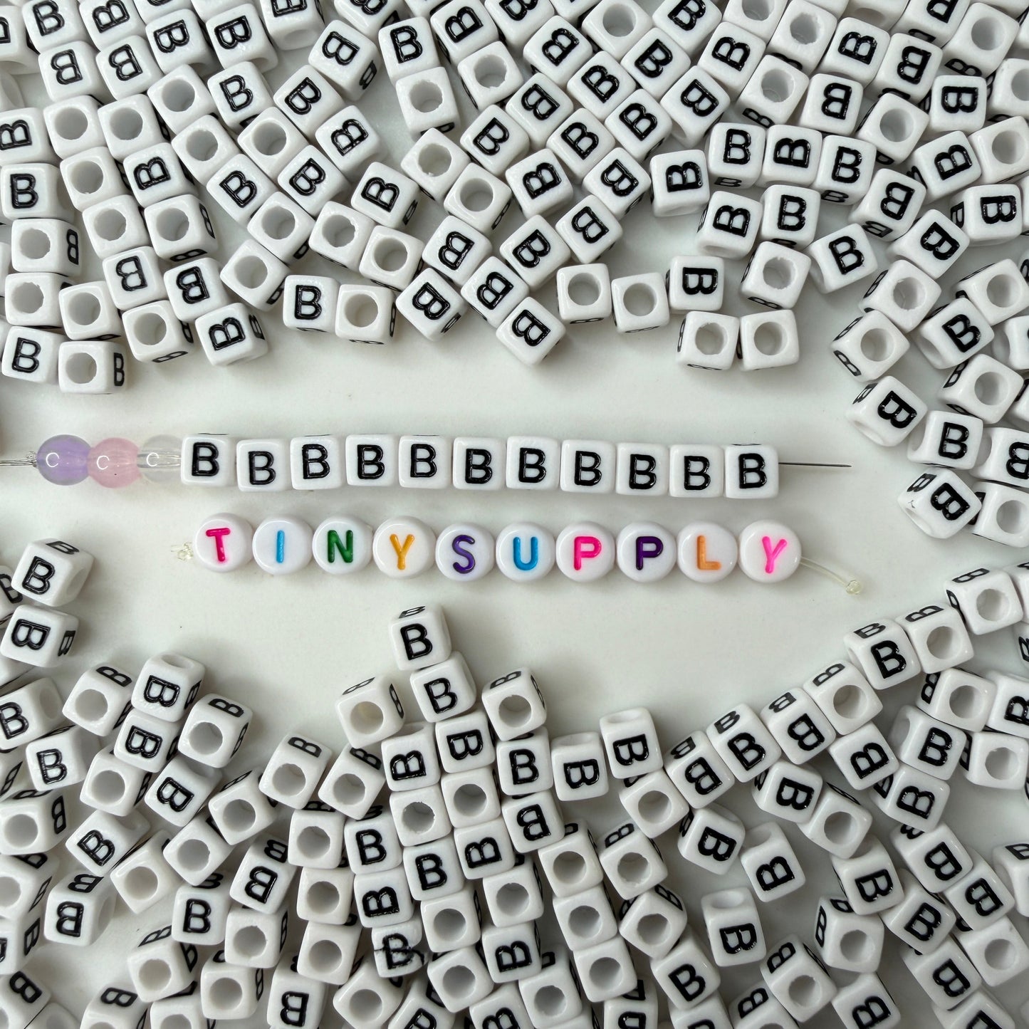 White CUBE Black Letter A-Z Alphabet Individual Beads (6MM)