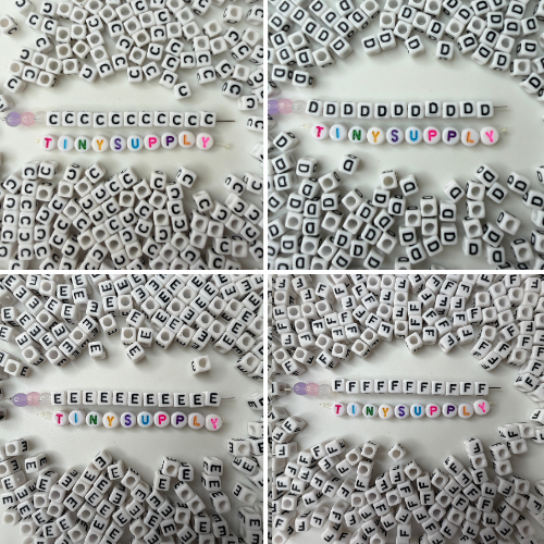 White CUBE Black Letter A-Z Alphabet Individual Beads (6MM)