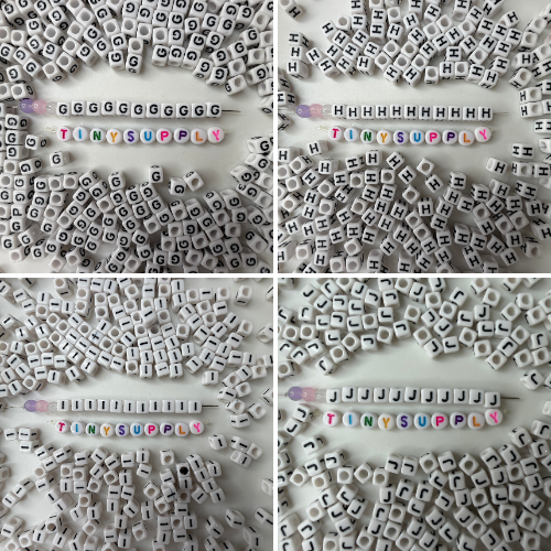 White CUBE Black Letter A-Z Alphabet Individual Beads (6MM)