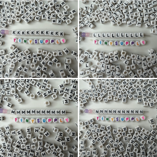 White CUBE Black Letter A-Z Alphabet Individual Beads (6MM)