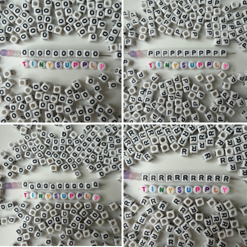 White CUBE Black Letter A-Z Alphabet Individual Beads (6MM)