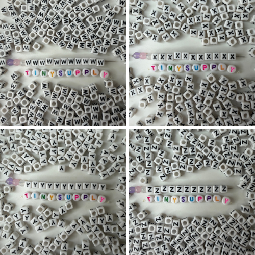 White CUBE Black Letter A-Z Alphabet Individual Beads (6MM)