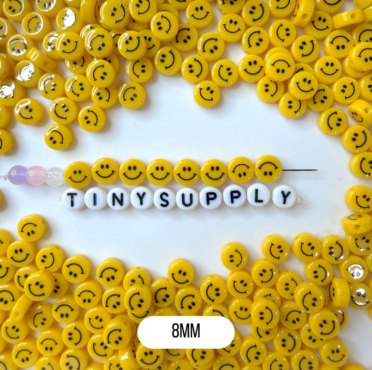 HORIZONTAL HOLE Yellow Flat Round Happy Face Beads (Multiple sizes)