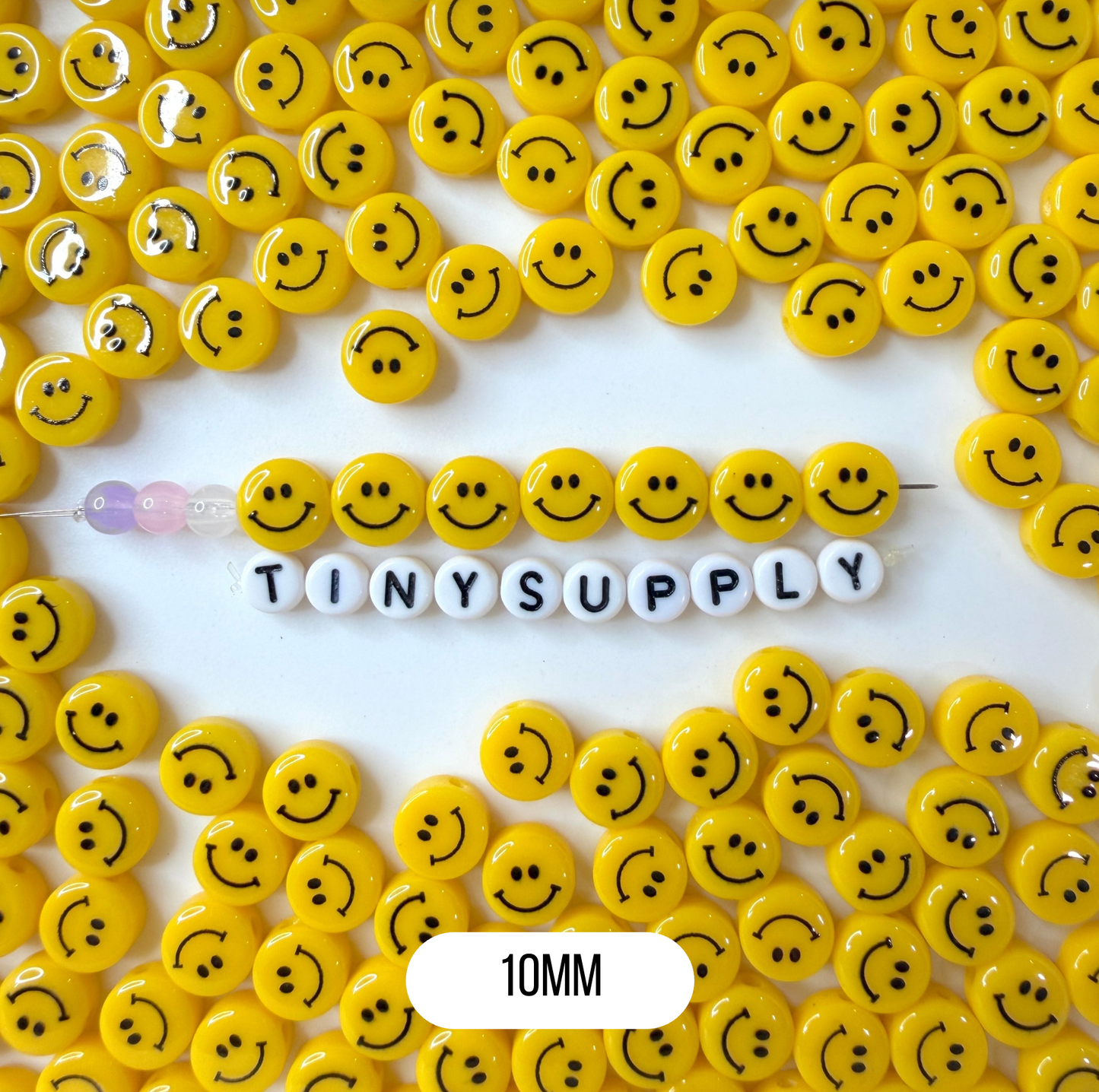 HORIZONTAL HOLE Yellow Flat Round Happy Face Beads (Multiple sizes)