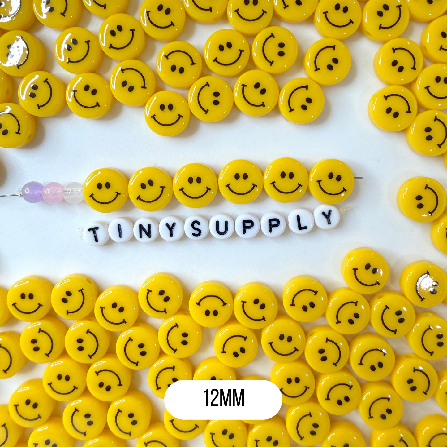 HORIZONTAL HOLE Yellow Flat Round Happy Face Beads (Multiple sizes)