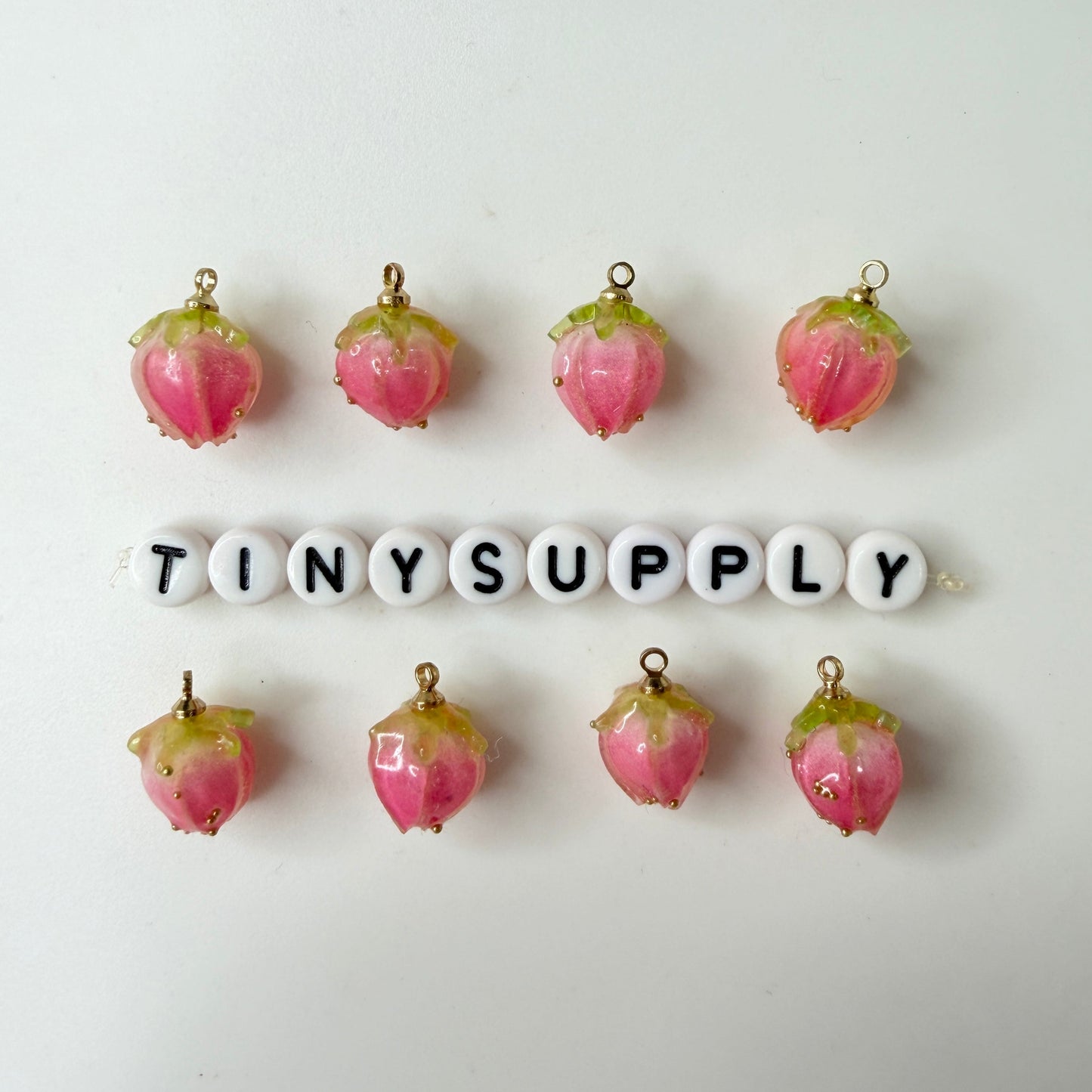 Resin Strawberry Flower Charms: Pink, Red, Blue, Orange, Hot Pink (15mm)