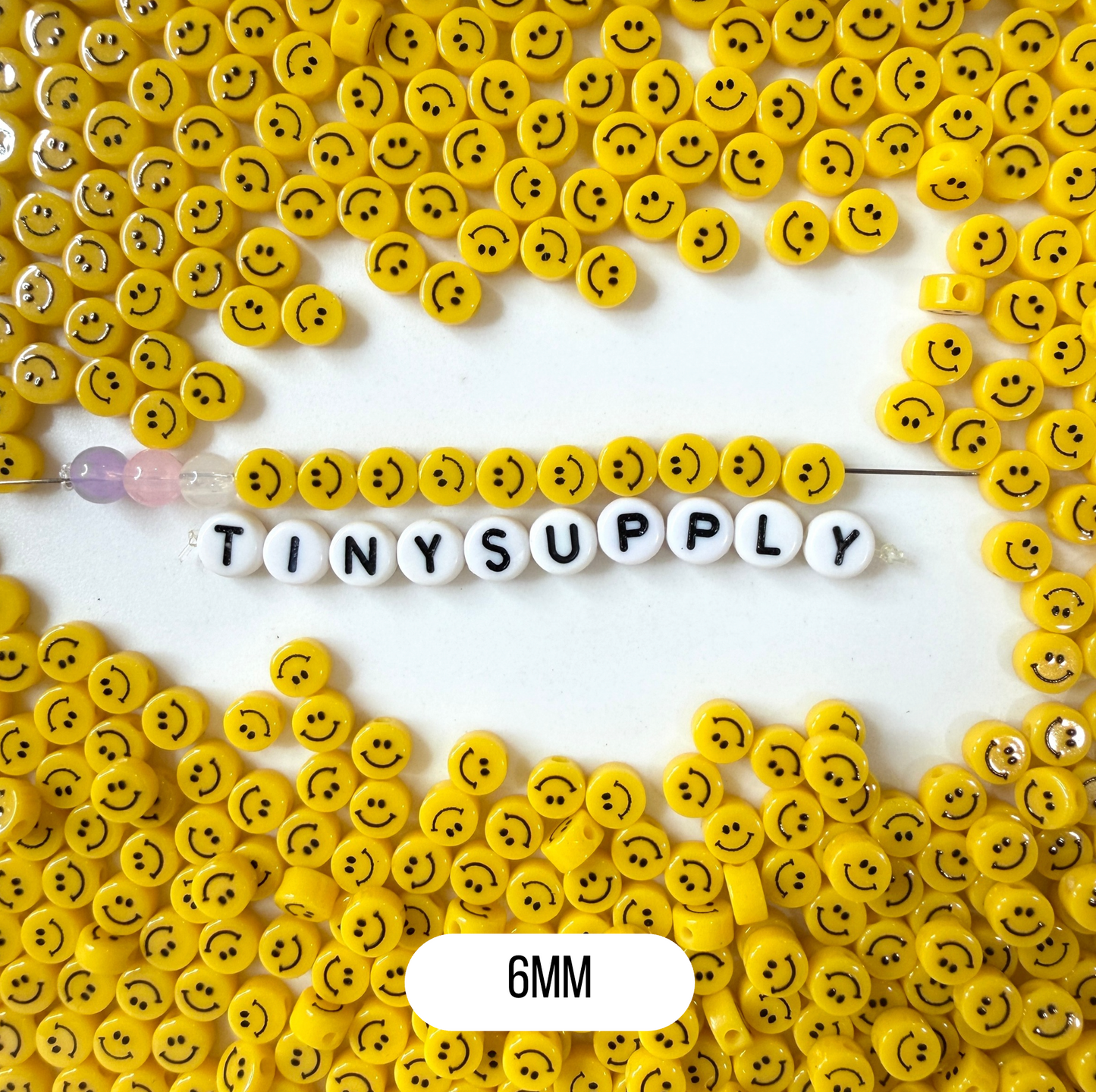 VERTICAL HOLE Yellow Flat Round Happy Face Beads (Multiple Sizes)