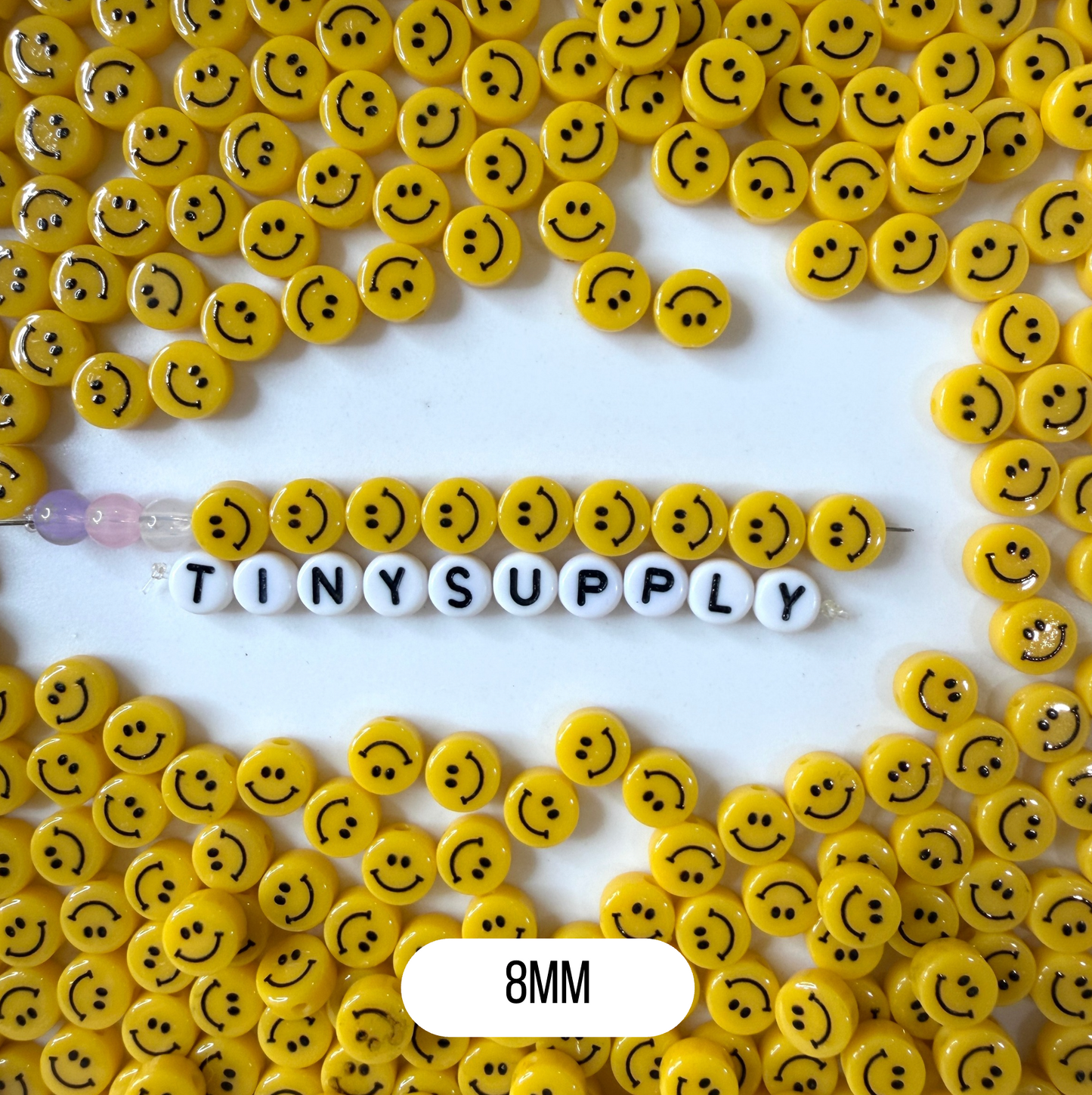 VERTICAL HOLE Yellow Flat Round Happy Face Beads (Multiple Sizes)