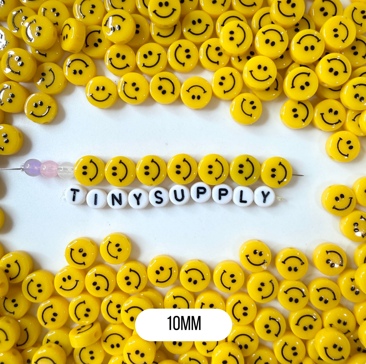 VERTICAL HOLE Yellow Flat Round Happy Face Beads (Multiple Sizes)