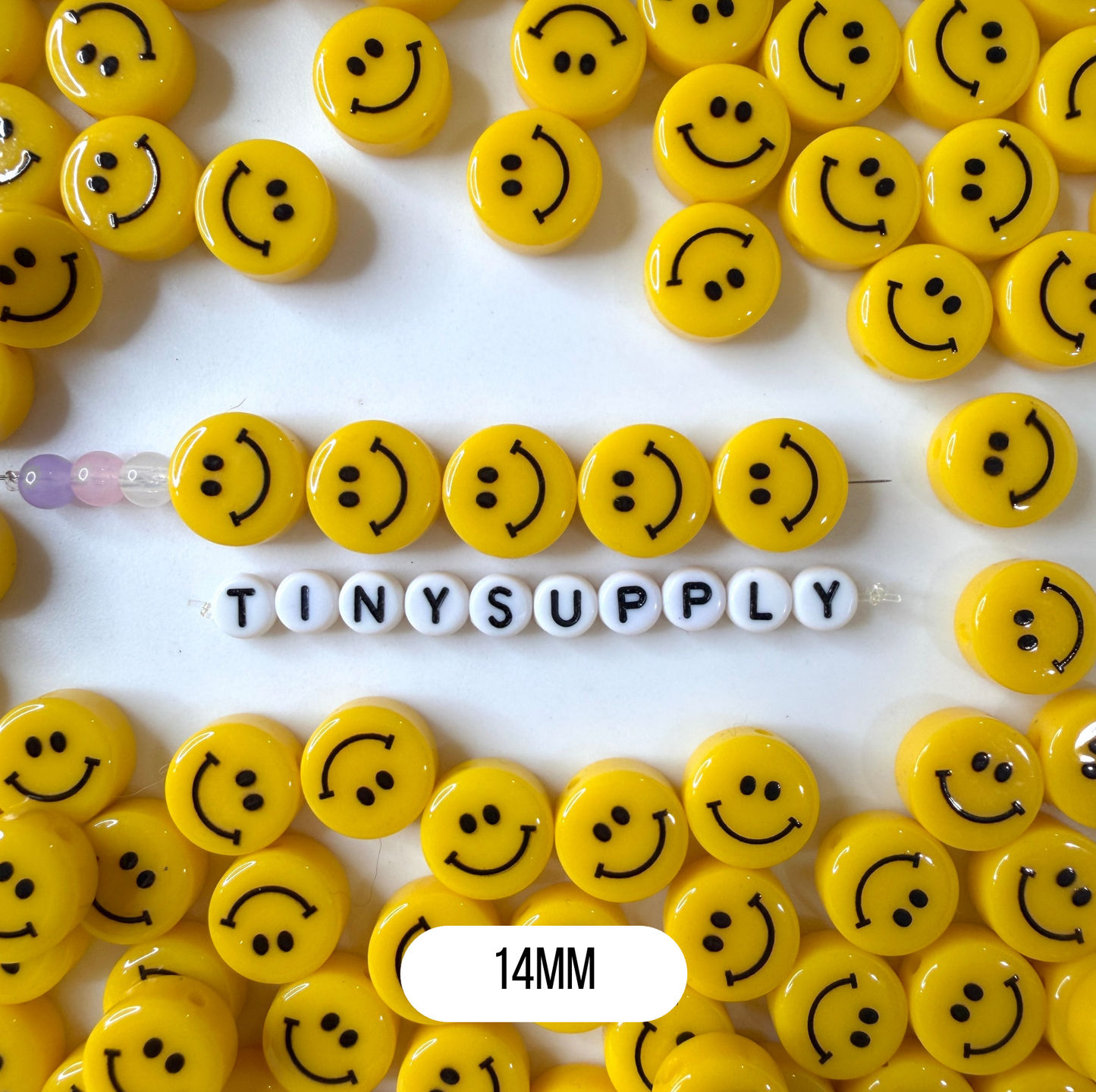 VERTICAL HOLE Yellow Flat Round Happy Face Beads (Multiple Sizes)