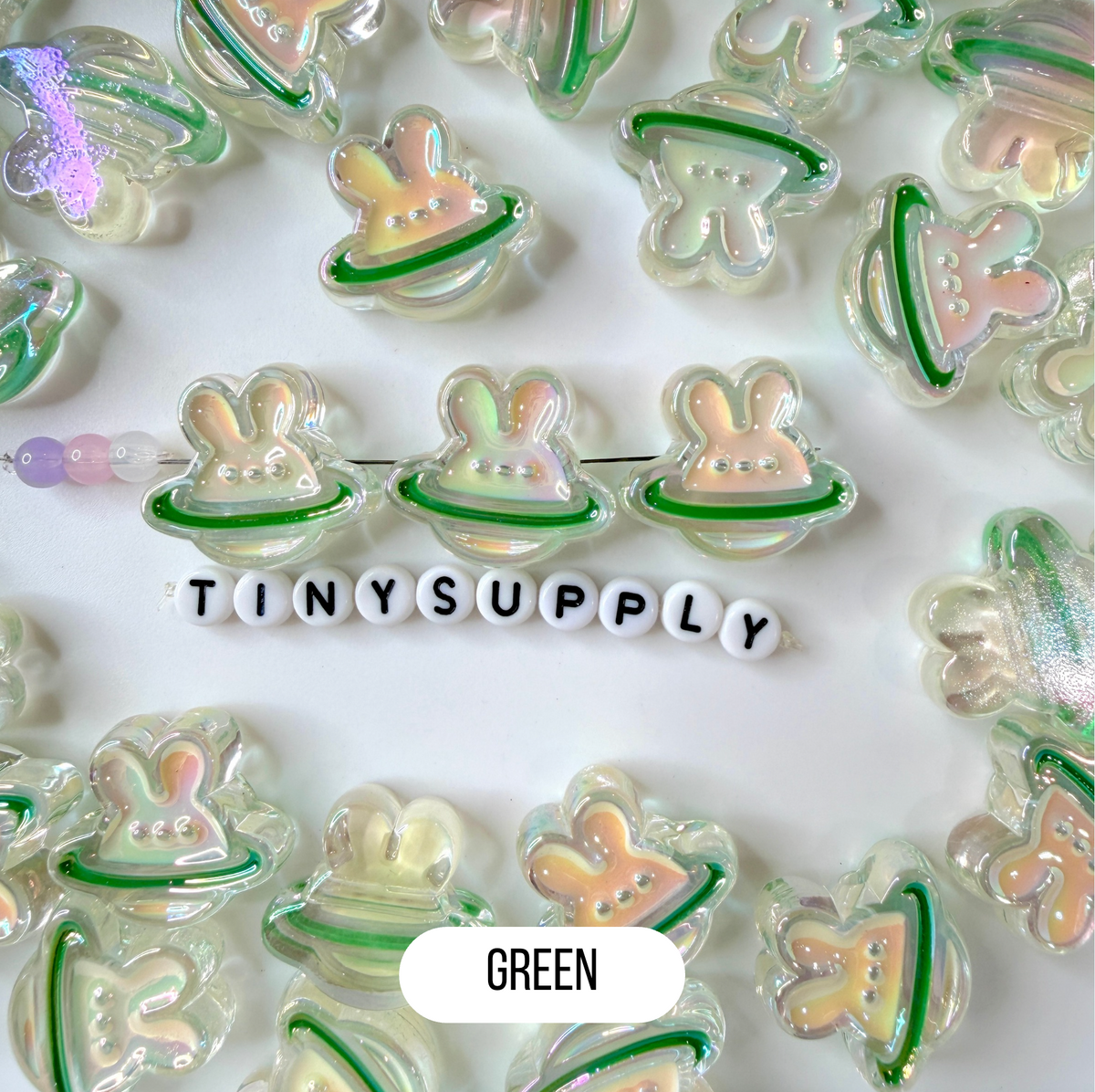 Chunky Iridescent Bunny Planet Acrylic Bead (25x25mm)