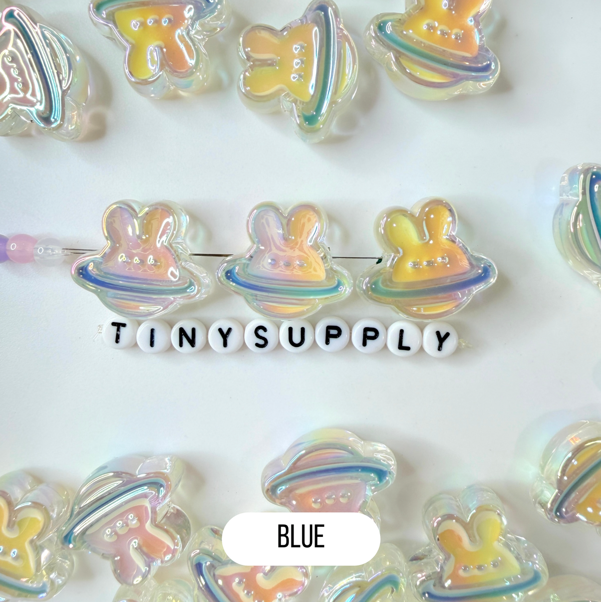 Chunky Iridescent Bunny Planet Acrylic Bead (25x25mm)