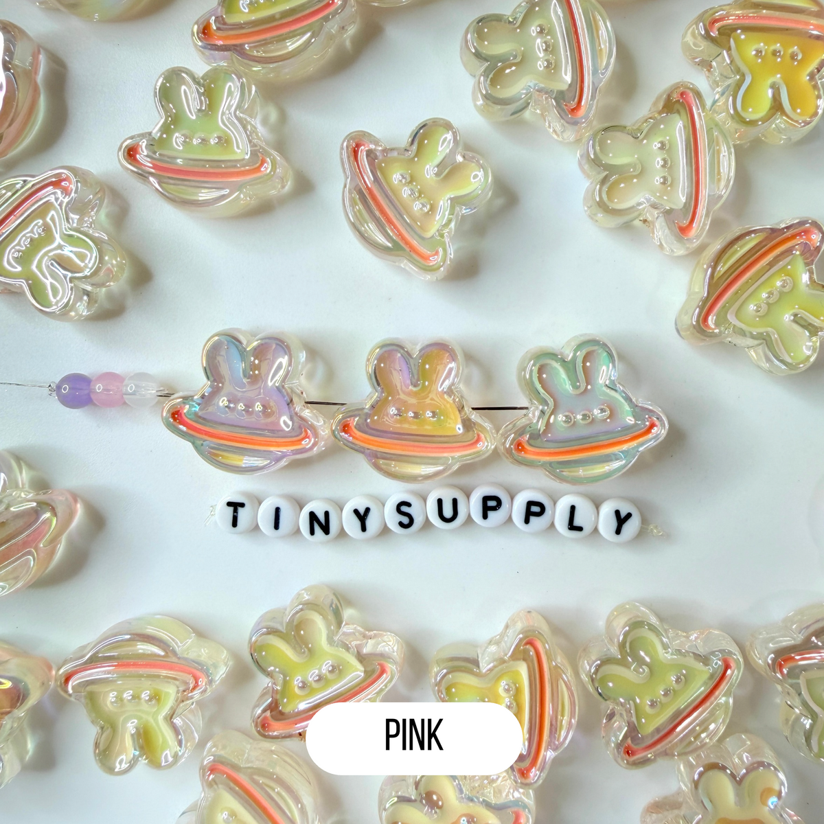 Chunky Iridescent Bunny Planet Acrylic Bead (25x25mm)